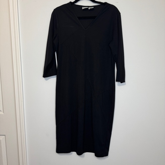 Jacqueline Ferrar Black Midi Dress | Sz Large | Made in USA | Minimalist Classic - Picture 1 of 9